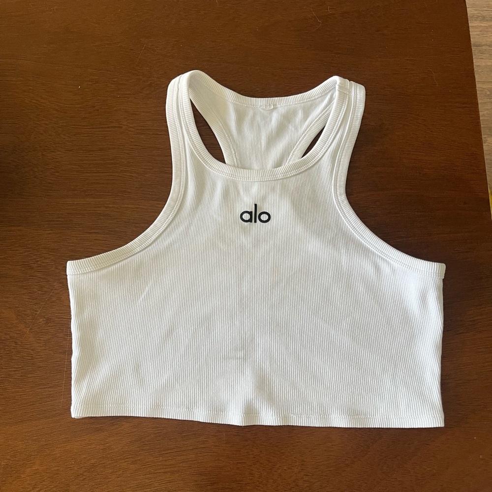 ALO Yoga White Ribbed Tank Top